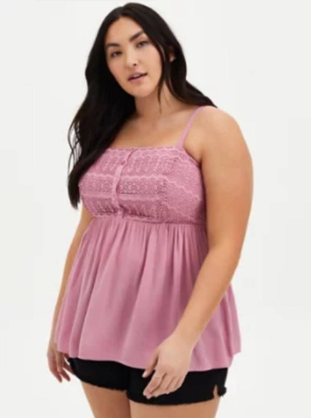 Torrid Pink Gauze Crochet Babydoll Tank Top Size 2 2X Boho Flowy Cami